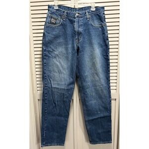 Cinch Medium Wash Zip Logo Straight Leg Denim Jeans Size 34x34 Mid Rise Cotton